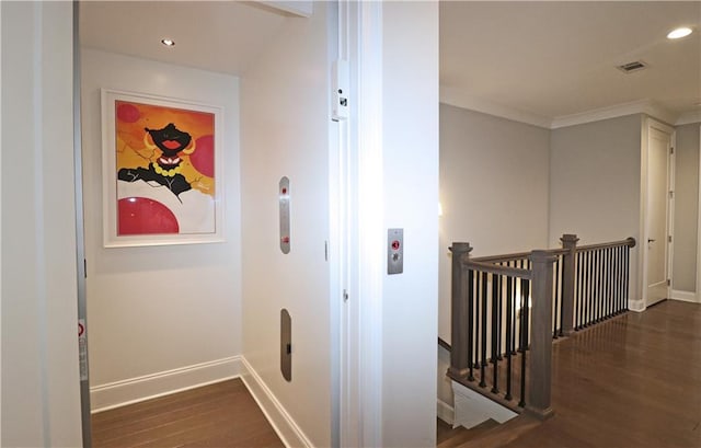 hallway with dark hardwood / wood-style floors