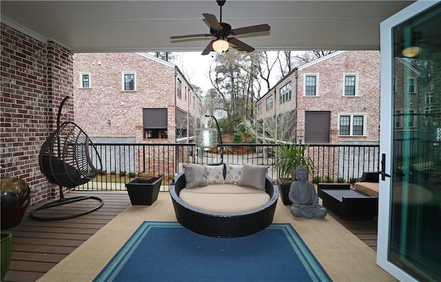 balcony with ceiling fan