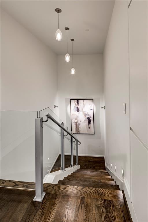 stairway featuring wood-type flooring