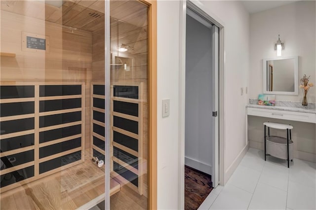 view of sauna with tile patterned flooring