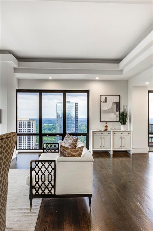 living room featuring dark hardwood / wood-style floors