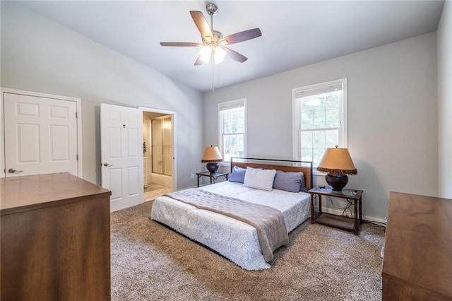 2010 2nd Ave, Decatur, GA 30032 - carpeted bedroom with lofted ceiling, a ceiling fan, and ensuite bath