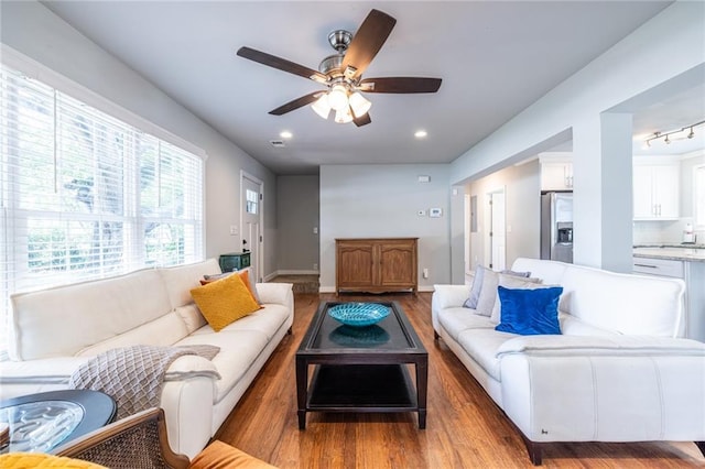 2010 2nd Ave, Decatur, GA 30032 - living area with wood finished floors, ceiling fan, recessed lighting, and rail lighting