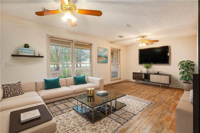 living room with light wood-type flooring