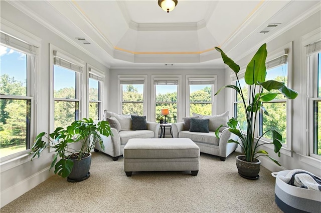 sunroom with a wealth of natural light and a tray ceiling