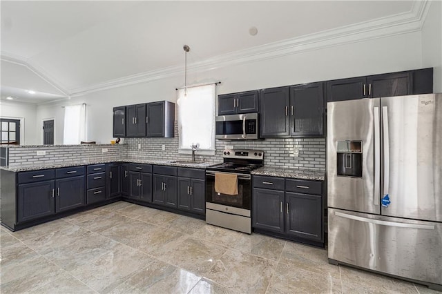 kitchen featuring stainless steel appliances, a wealth of natural light, and tasteful backsplash