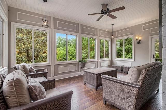 3015 Southmoor Trce, Roswell, GA 30075 - sunroom / solarium featuring hardwood / wood-style floors, a decorative wall, crown molding, healthy amount of natural light, and a deck