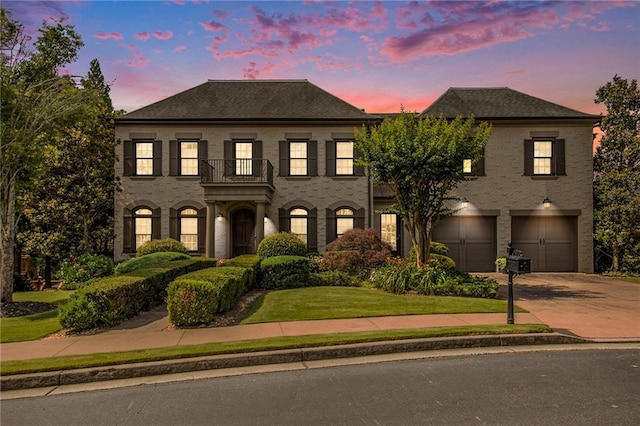 3015 Southmoor Trce, Roswell, GA 30075 - colonial-style house with a balcony, driveway, an attached garage, and a front yard