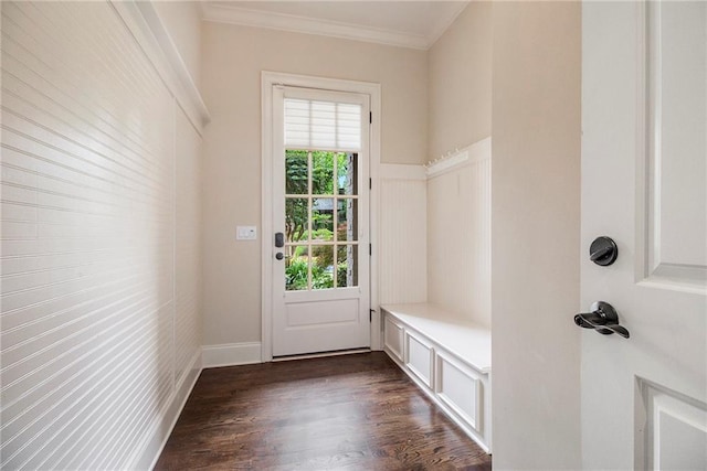 3015 Southmoor Trce, Roswell, GA 30075 - mudroom featuring ornamental molding and dark wood-style floors