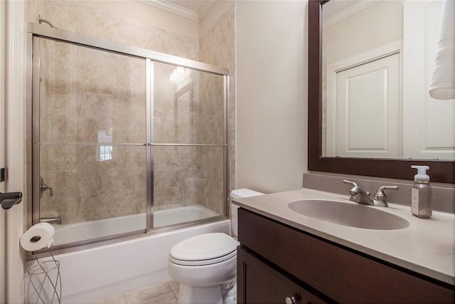 3015 Southmoor Trce, Roswell, GA 30075 - full bath with ornamental molding, vanity, shower / bath combination with glass door, and tile patterned floors