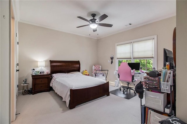 3015 Southmoor Trce, Roswell, GA 30075 - bedroom with carpet, ornamental molding, and ceiling fan