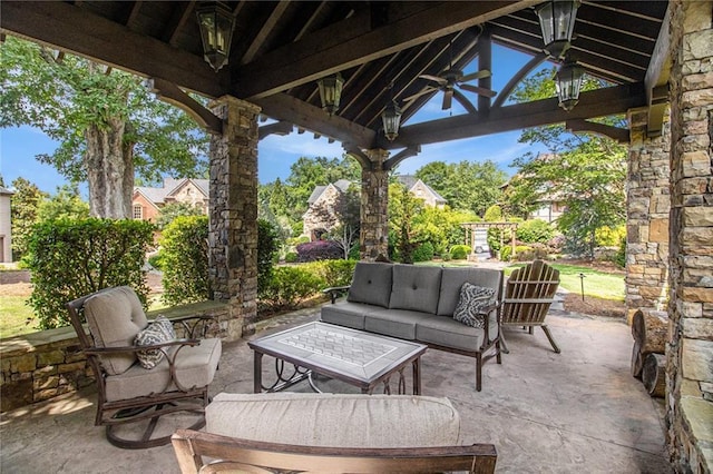 3015 Southmoor Trce, Roswell, GA 30075 - view of patio with outdoor lounge area, a gazebo, and ceiling fan