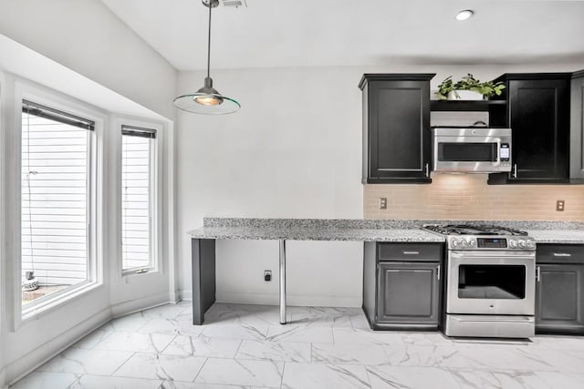 2983 Crosswycke Forest Dr, Brookhaven, GA 30319 - kitchen featuring stainless steel appliances, light marble finish floors, tasteful backsplash, and plenty of natural light