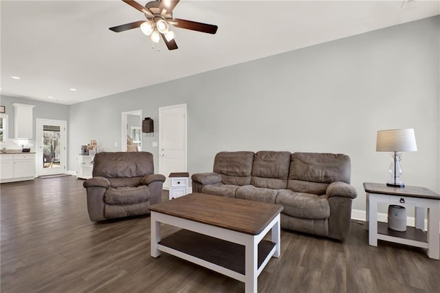 810 Shannon Circle Connector NE, Rome, GA 30161 - living room with ceiling fan, recessed lighting, baseboards, and dark wood-style floors