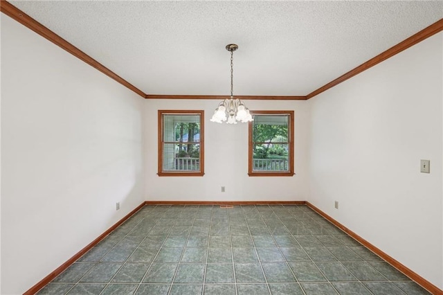 2110 Waterloo Cir, Lawrenceville, GA 30043 - spare room with a textured ceiling, a chandelier, and ornamental molding