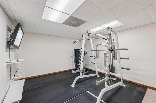 2110 Waterloo Cir, Lawrenceville, GA 30043 - workout room featuring baseboards and a drop ceiling