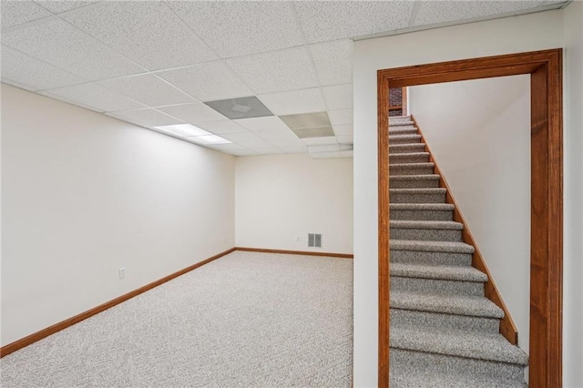 2110 Waterloo Cir, Lawrenceville, GA 30043 - finished basement featuring a paneled ceiling, carpet floors, and stairway