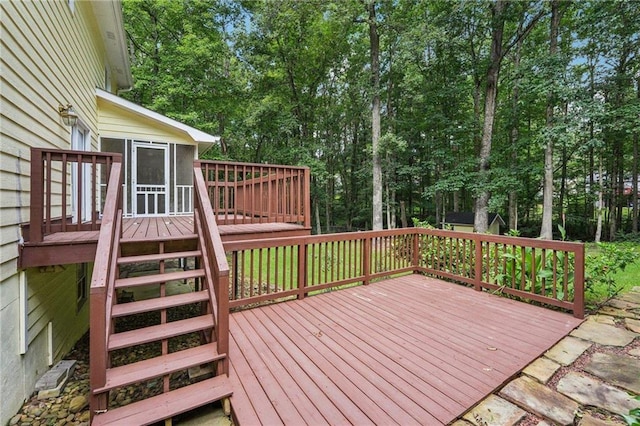 2110 Waterloo Cir, Lawrenceville, GA 30043 - deck with stairs and view of wooded area