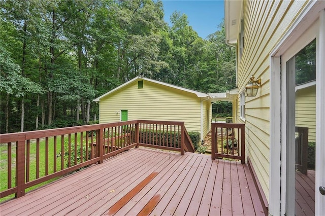 2110 Waterloo Cir, Lawrenceville, GA 30043 - wooden deck with view of wooded area