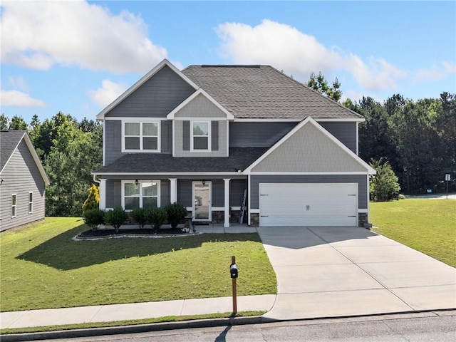 306 Springwater Way, Bremen, GA 30110 - craftsman inspired home with a front lawn, an attached garage, driveway, a porch, and a shingled roof