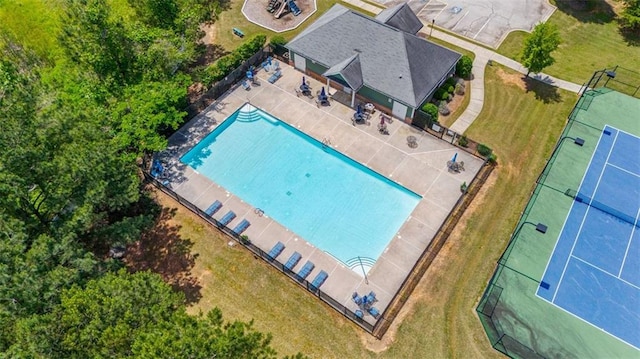 aerial view of a pool