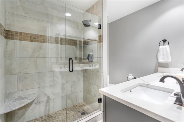 2510 Wood Creek Ct, Dacula, GA 30019 - bathroom featuring vanity and a shower stall