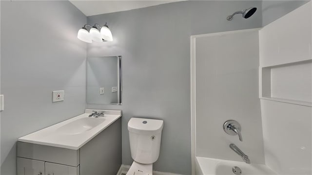 full bathroom featuring vanity,  shower combination, and toilet