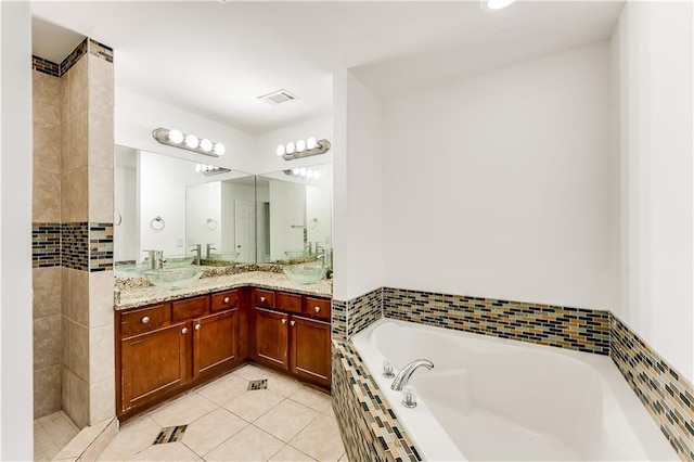 2520 Laurel Cir NW, Atlanta, GA 30311 - bathroom featuring a bath, vanity, tile patterned flooring, and a tile shower