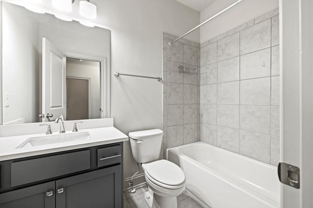 full bath with tile patterned floors, vanity, toilet, and bathing tub / shower combination