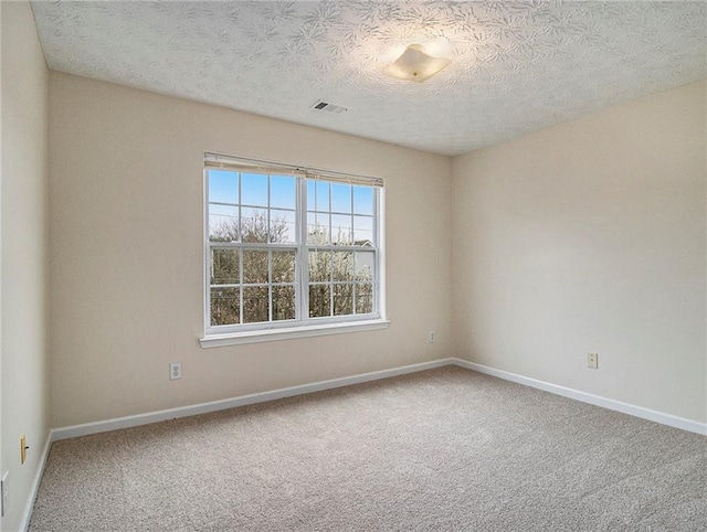 unfurnished room featuring carpet and a textured ceiling