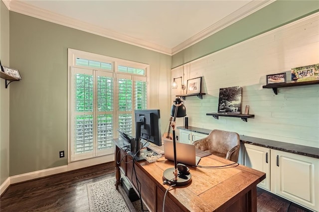162 Taylor Ridge Way, Milton, GA 30004 - home office with crown molding, dark wood-style floors, and plenty of natural light