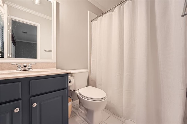 162 Taylor Ridge Way, Milton, GA 30004 - bathroom featuring tile patterned floors, vanity, crown molding, and a shower with curtain