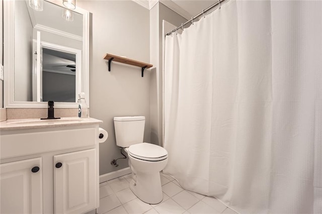 162 Taylor Ridge Way, Milton, GA 30004 - bathroom featuring crown molding, vanity, a shower with shower curtain, and tile patterned flooring