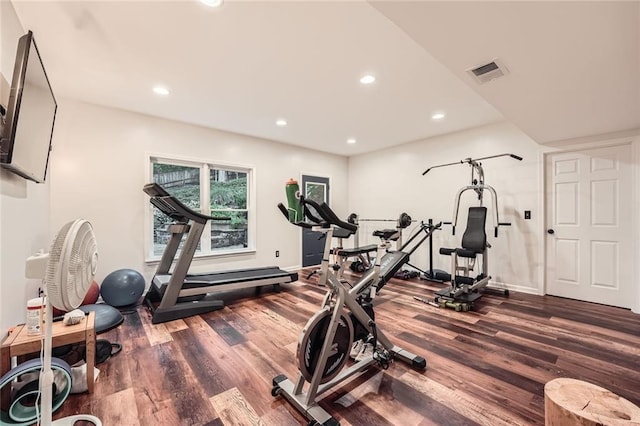 162 Taylor Ridge Way, Milton, GA 30004 - exercise room featuring dark wood finished floors and recessed lighting