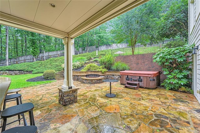 162 Taylor Ridge Way, Milton, GA 30004 - fenced backyard with a hot tub and a patio area