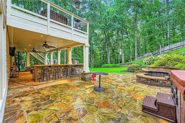 162 Taylor Ridge Way, Milton, GA 30004 - patio / terrace featuring ceiling fan, a patio area, and a fire pit