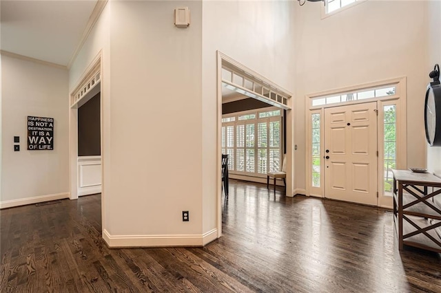 162 Taylor Ridge Way, Milton, GA 30004 - entryway with crown molding, dark wood-style floors, and a high ceiling