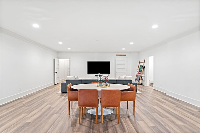 124 Long Shadows Dr, Alpharetta, GA 30004 - dining room featuring crown molding, recessed lighting, and light wood-style floors