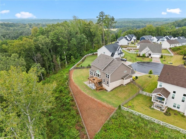bird's eye view with a view of trees and a residential view