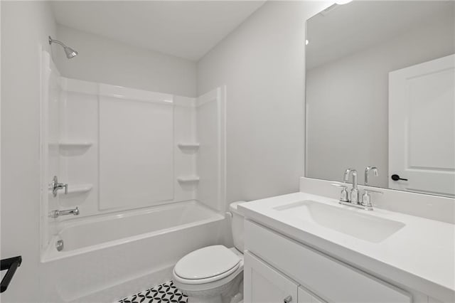 full bathroom with toilet, vanity, and shower / bathtub combination
