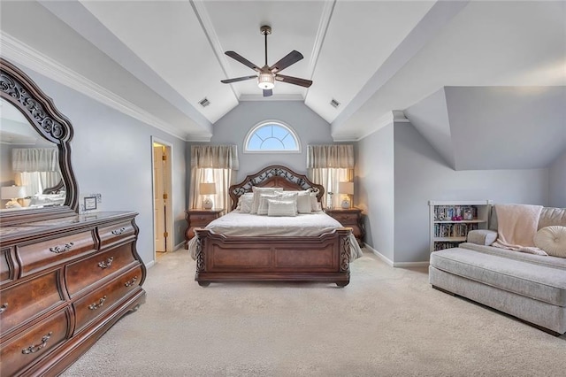 225 Ruby Forest Pkwy, Suwanee, GA 30024 - bedroom with vaulted ceiling, light colored carpet, and ceiling fan
