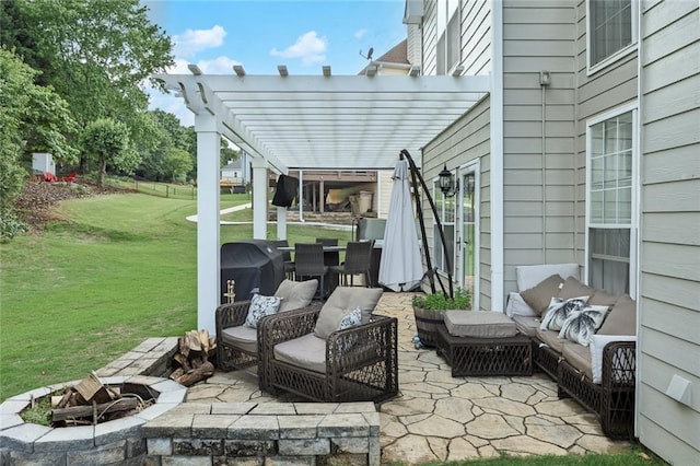 225 Ruby Forest Pkwy, Suwanee, GA 30024 - view of patio with a fire pit, a pergola, and a grill