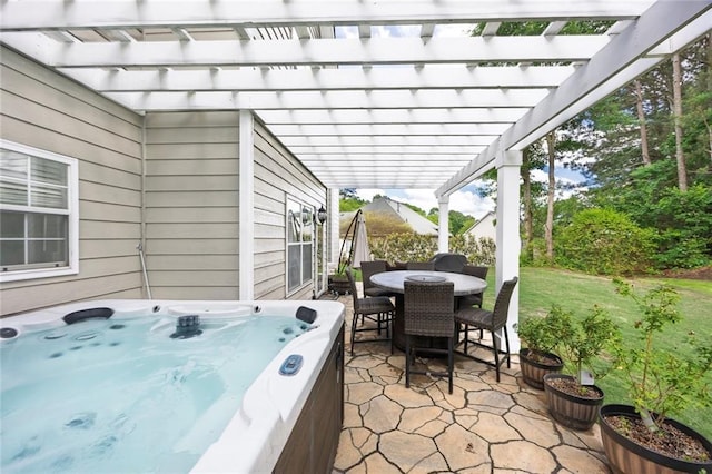 225 Ruby Forest Pkwy, Suwanee, GA 30024 - view of patio / terrace with a hot tub, a pergola, and outdoor dining area