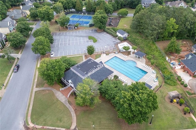 225 Ruby Forest Pkwy, Suwanee, GA 30024 - aerial view of property and surrounding area featuring a pool area