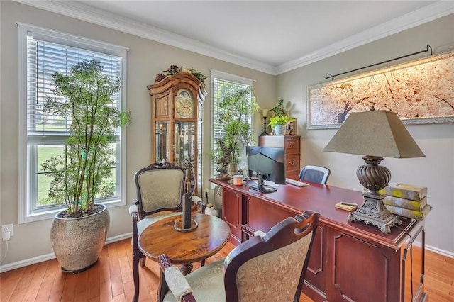 225 Ruby Forest Pkwy, Suwanee, GA 30024 - office area with hardwood / wood-style floors and crown molding