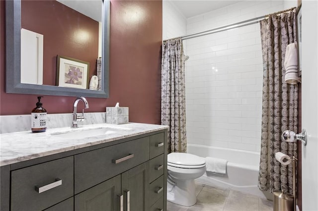 full bathroom with tile patterned floors, vanity, shower / bath combo, and toilet