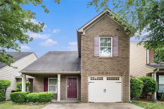 222 Ben Ln, Fairburn, GA 30213 - traditional-style home with brick siding, a garage, driveway, and a shingled roof