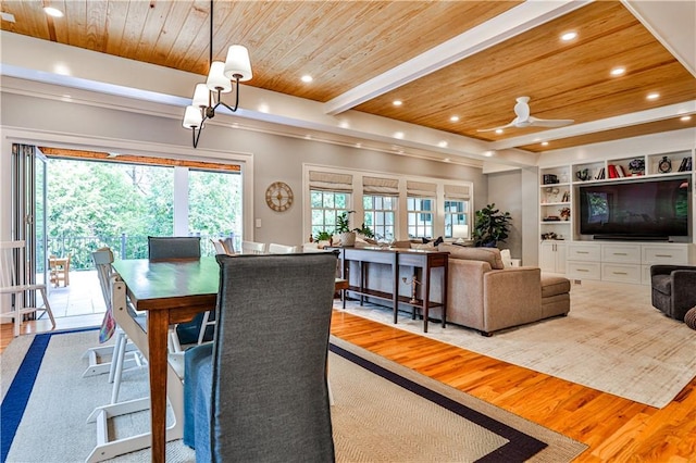 1658 E Clifton Rd NE, Atlanta, GA 30307 - dining space with wood ceiling, light wood finished floors, recessed lighting, and a ceiling fan