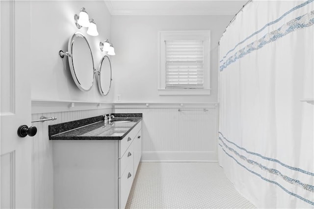 1658 E Clifton Rd NE, Atlanta, GA 30307 - full bathroom featuring vanity, a wainscoted wall, and ornamental molding