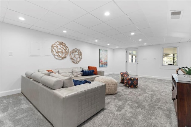 1658 E Clifton Rd NE, Atlanta, GA 30307 - living area featuring light carpet, recessed lighting, and a paneled ceiling